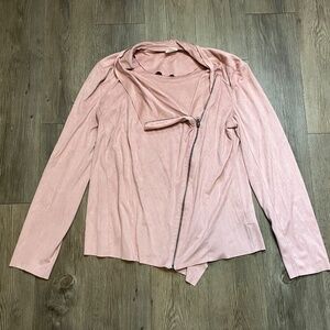 Mote XL pink faux suede zip up jacket w/cascade-drape collar